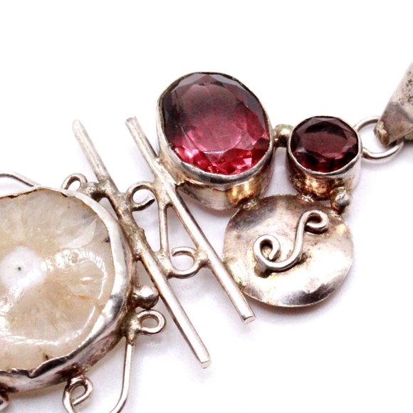 Sterling Silver 925 Purple Glass Sliced Quartz Modernist Pendant - Picture 8 of 10